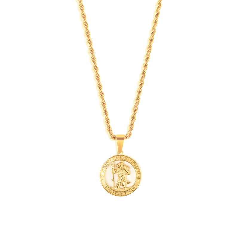 Saint Christopher Pendant & 3mm Rope Chain - 18K Gold