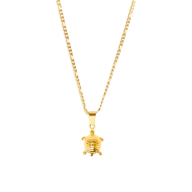 Turtle Pendant & 3mm Figaro Chain - 18K Gold