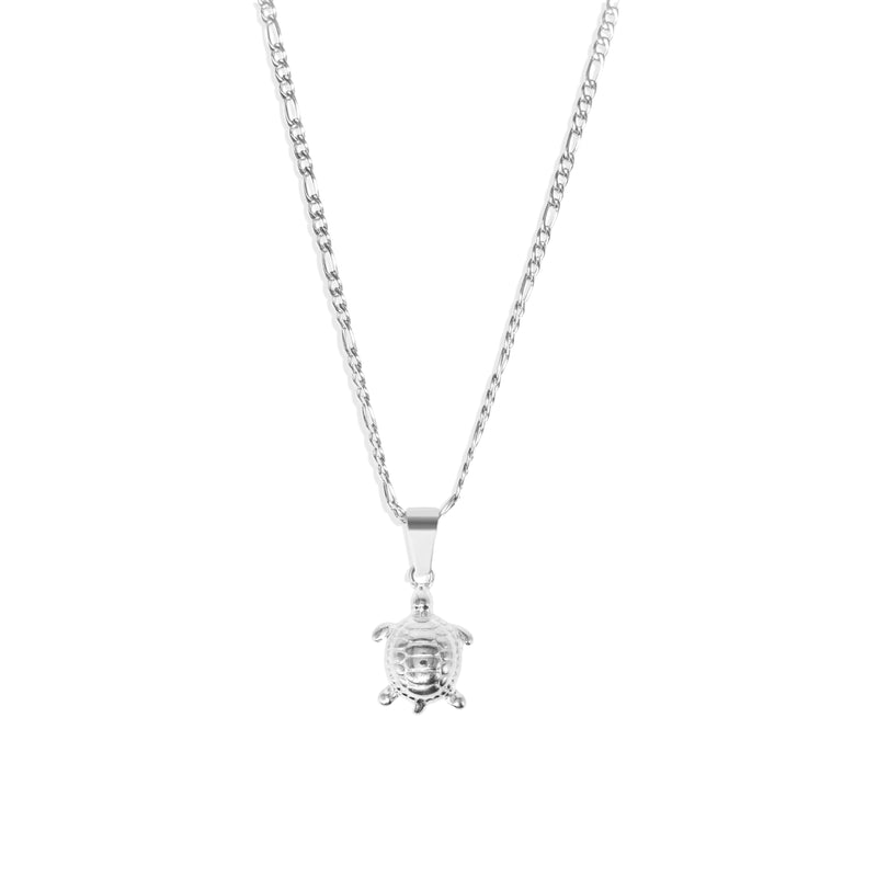 Turtle Pendant & 3mm Figaro Chain - Silver