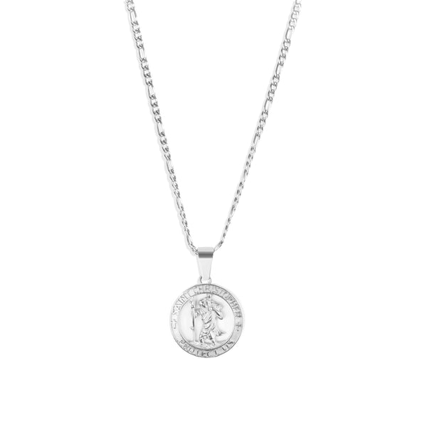 Saint Christopher Pendant & 3mm Figaro Chain - Silver