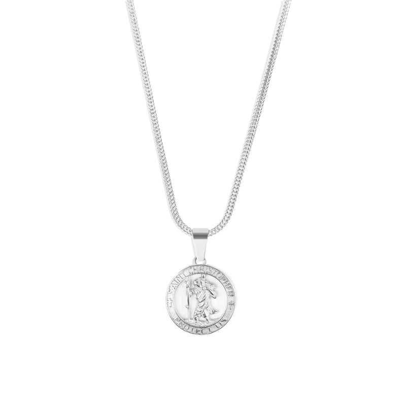 Saint Christopher Pendant & Franco Chain - Silver