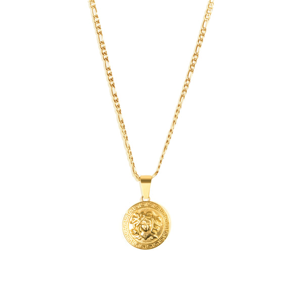 Medusa Pendant & 3mm Figaro Chain - 18K Gold