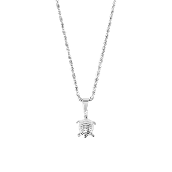 Turtle Pendant & 3mm Rope Chain - Silver