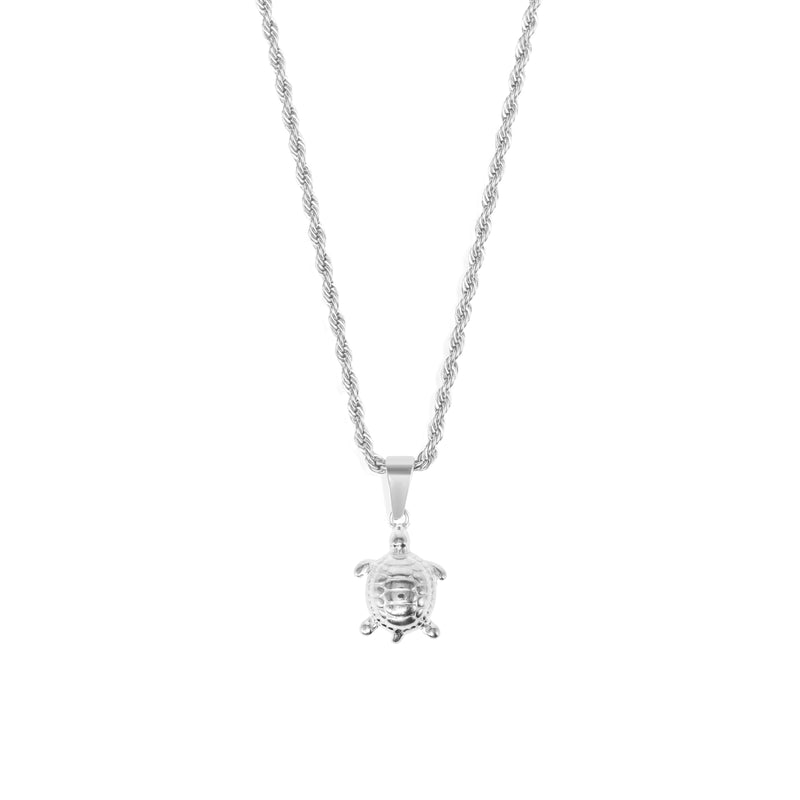 Turtle Pendant & 3mm Rope Chain - Silver