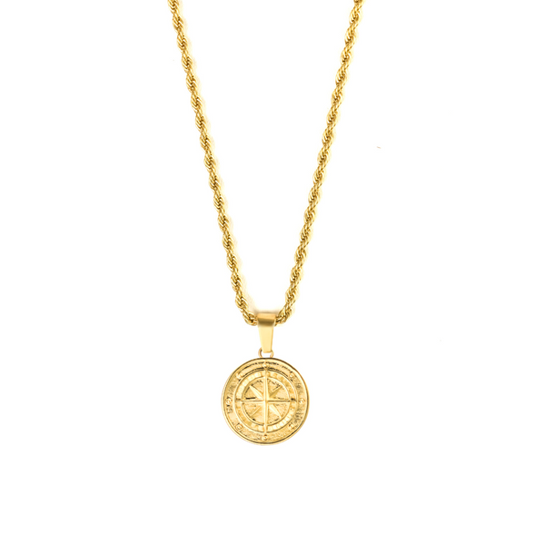Compass Pendant & 3mm Rope Chain - 18K Gold