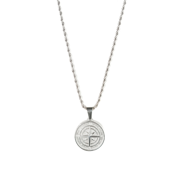 Compass Pendant & 3mm Rope Chain - Silver