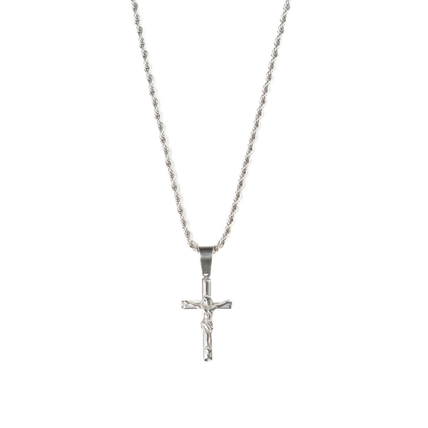 Crucifix Pendant & 3mm Rope Chain - Silver