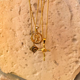 Rose Cross Pendant & 2mm Link Chain - 18K Gold