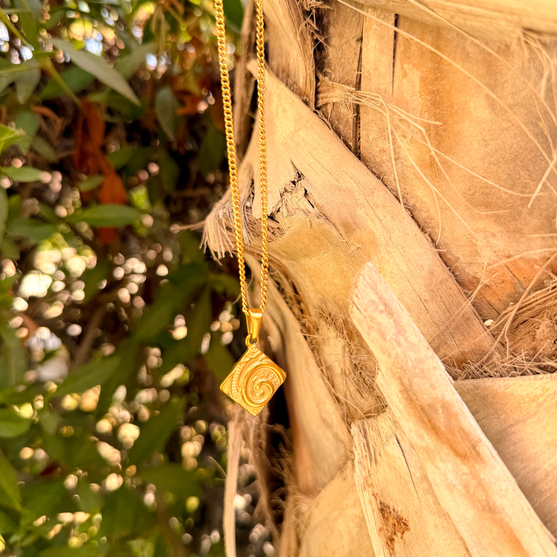 Ammonite Pendant & 2mm Link Chain - 18K Gold