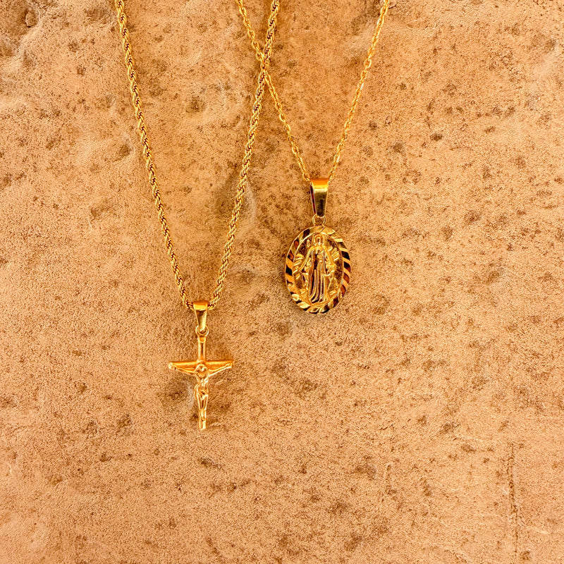 Virgin Mary Pendant & 3mm Cuban Chain - 18K Gold
