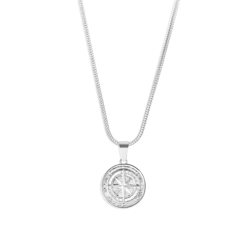 Compass Pendant & Franco Chain - Silver