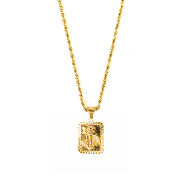 Palm Pendant & 3mm Rope Chain - 18K Gold