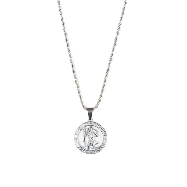 Saint Christopher Pendant & 3mm Rope Chain - Silver