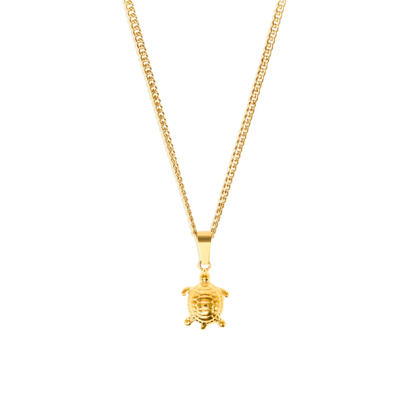 Turtle Pendant & 3mm Cuban Chain - 18K Gold