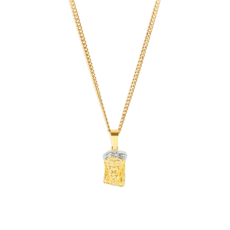 Two-Tone Jesus Pendant & 3mm Cuban Chain - 18K Gold