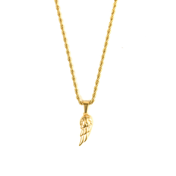 Wing Pendant & 3mm Rope Chain - 18K Gold