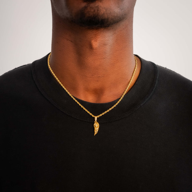 Wing Pendant & 3mm Rope Chain - 18K Gold