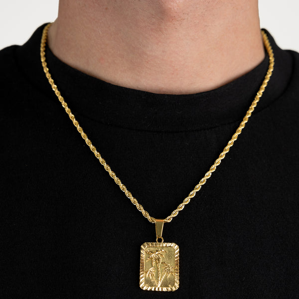 Palm Pendant & 3mm Rope Chain - 18K Gold