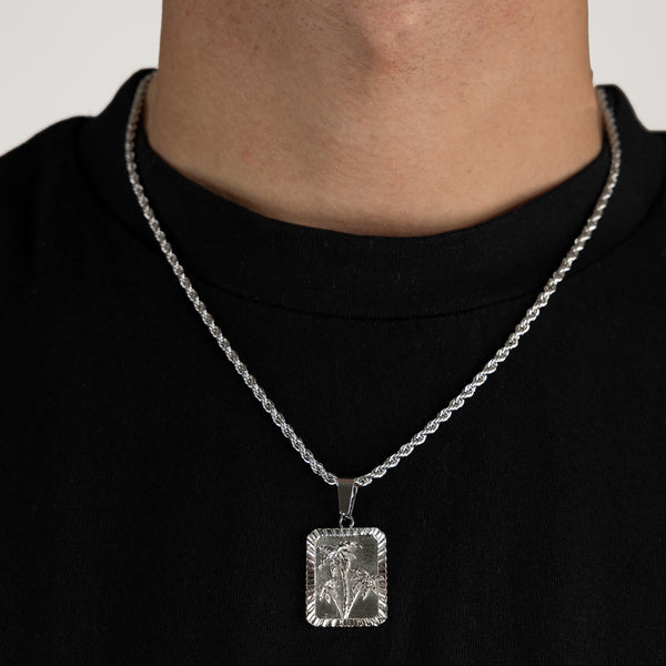 Palm Pendant & 3mm Rope Chain - Silver