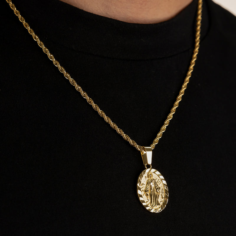 Virgin Mary Pendant & 3mm Rope Chain - 18K Gold